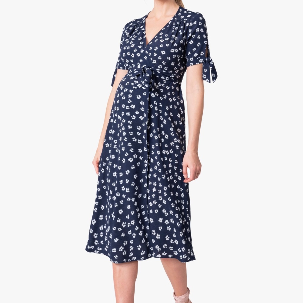 Seraphine navy  midi wrap maternity dress NWT